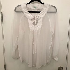Anthropologie sheer blouse bow white